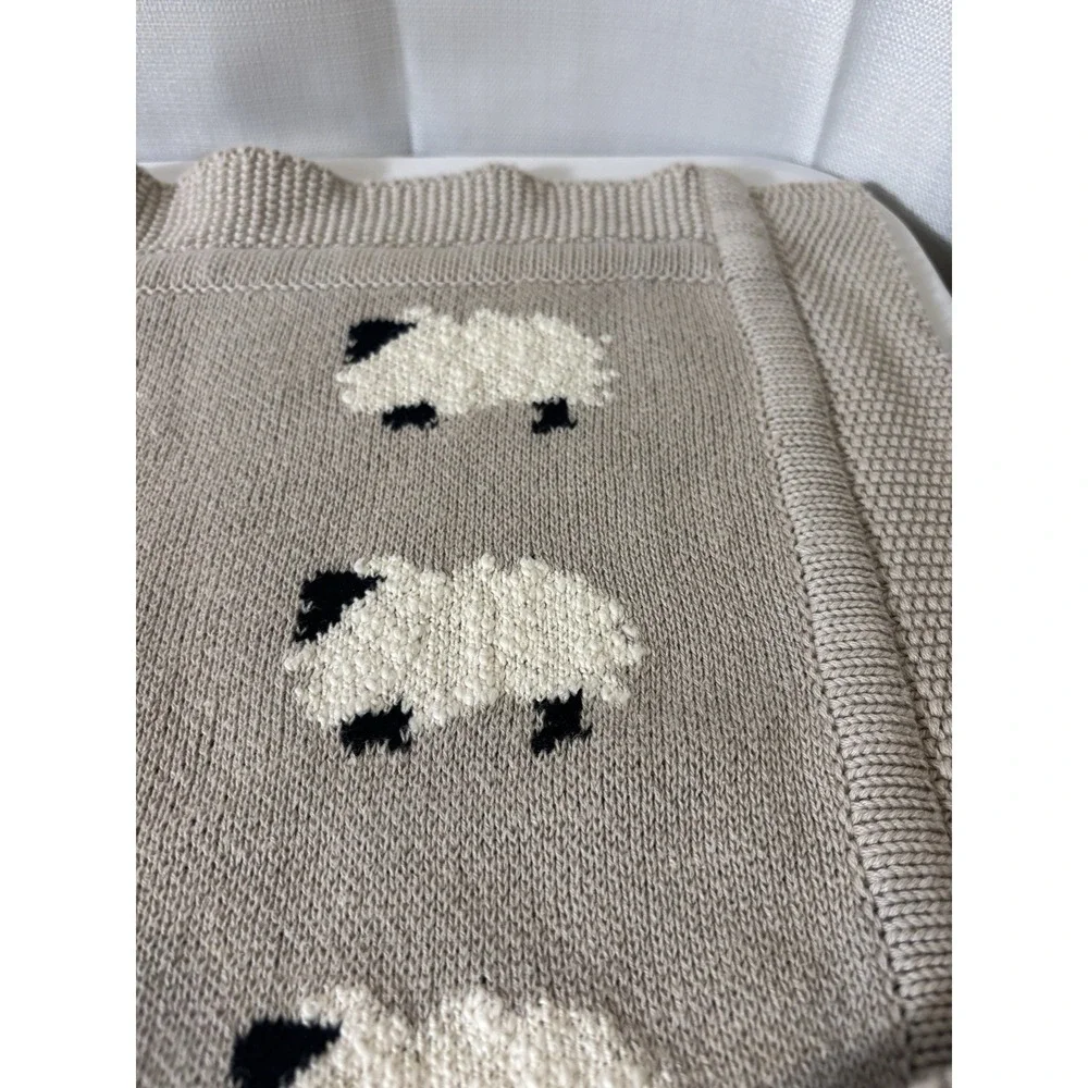 Creative Co-op Baby Blanket~Sheep Neutral Cotton Knit 40